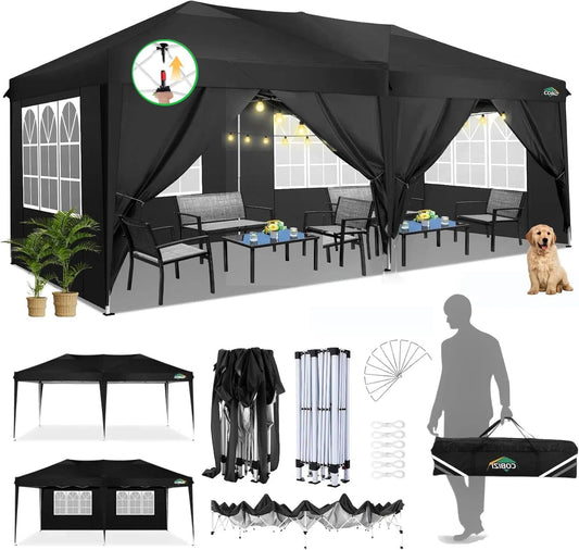 COBIZI Vouwpaviljoen, 3x6, paviljoen, 3x6, waterdicht, stabiel, winterbestendig, uv-bescherming, partytent, 3x6m, met 6 zijwanden, pop-up tent, tuinpaviljoen, incl. tas voor bruiloft, festival,
