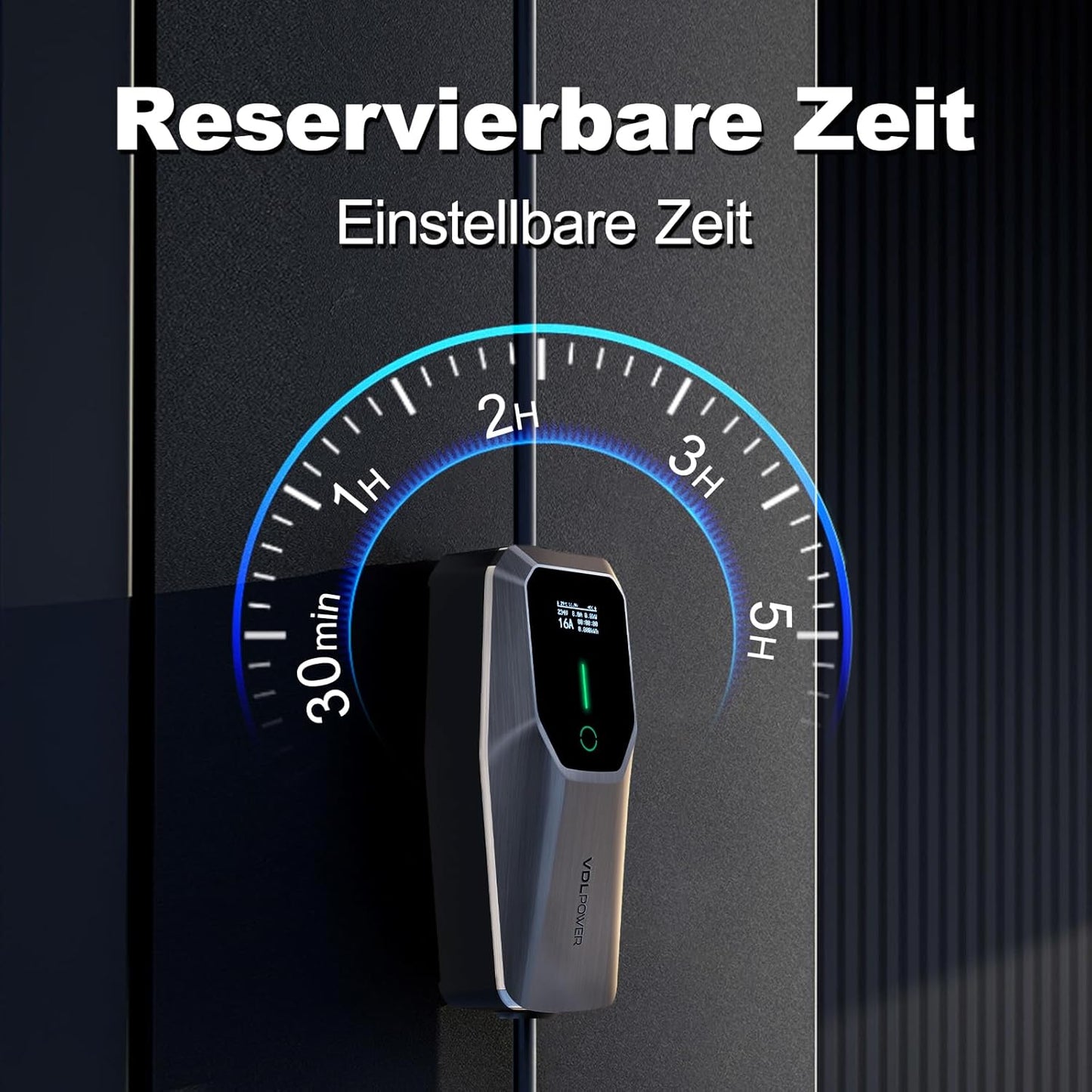 Elektrische autooplader, 11 kW EV oplader type 2, kabel type 2 Schuko, instelbare stroom [3-fase] [6-16 A], oplaadkabel 5 m, IP65 waterdicht, instelbare oplaadtijd [30 min-5 uur]