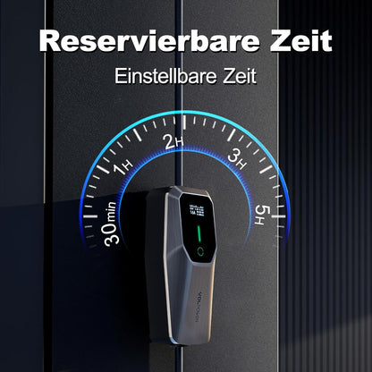 Elektrische autooplader, 11 kW EV oplader type 2, kabel type 2 Schuko, instelbare stroom [3-fase] [6-16 A], oplaadkabel 5 m, IP65 waterdicht, instelbare oplaadtijd [30 min-5 uur]
