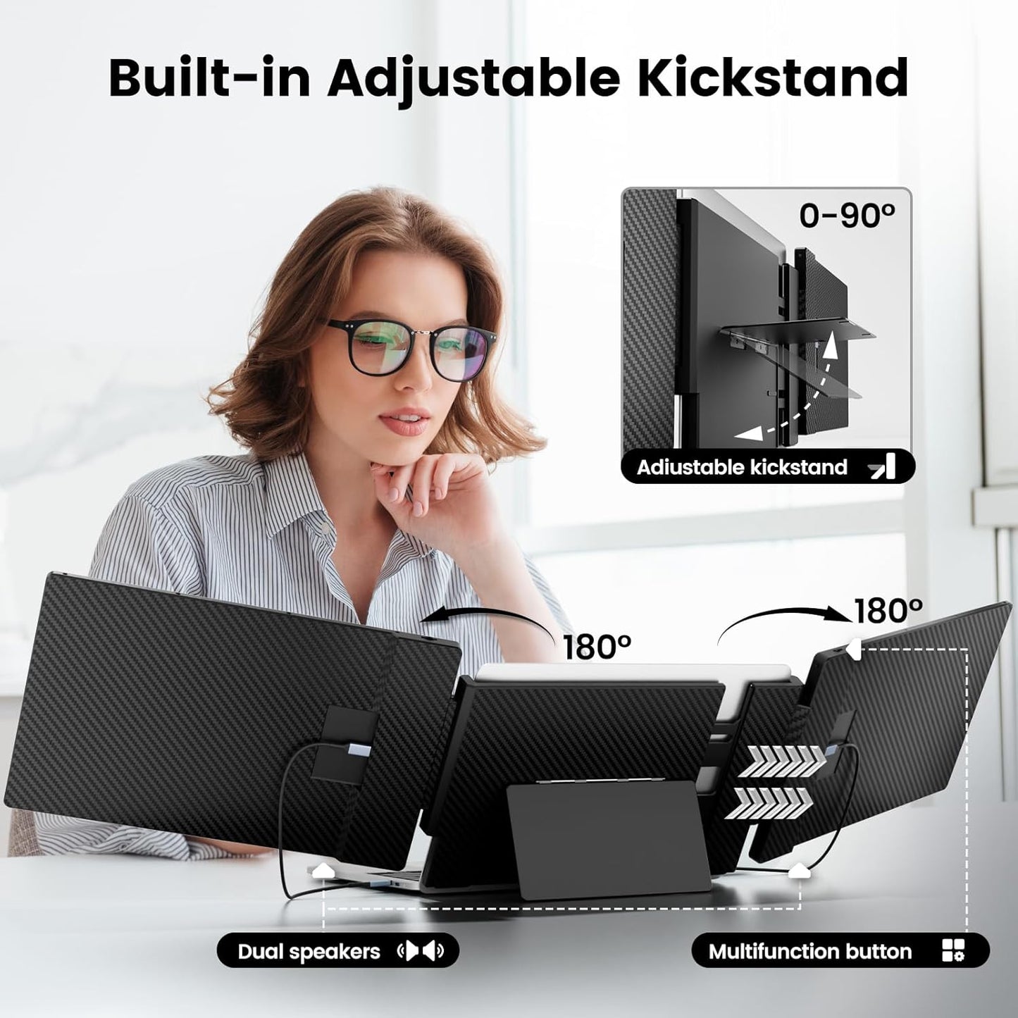 KEFEYA Laptop Screen Extender, 14.1" FHD 1080P IPS Portable Monitor with Sturdy Metal Kickstand, Works for Windows/Chrome/Mac/switch/PS5
