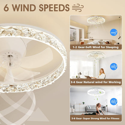 NIORSUN 50,8 cm led-ventilator met lampen en afstandsbediening app, dimbaar, laag profiel, plafondventilator voor inbouw, traploze kleurtemperatuurverandering en 6 snelheden