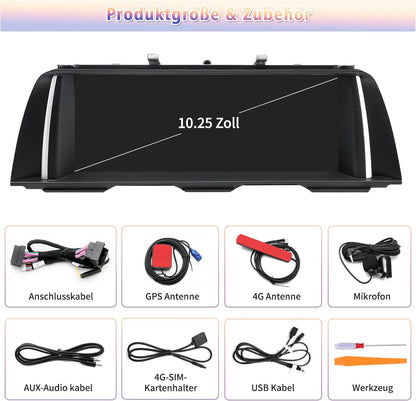 Android 14 autoradio met 10,25 inch touchscreen voor BMW 5-serie F10/F11 (2010-2012) – draadloos CarPlay/Android Auto, OEM-onderdelen, IPS HD-scherm, GPS, Mirror Link, alleen CIC-systeem