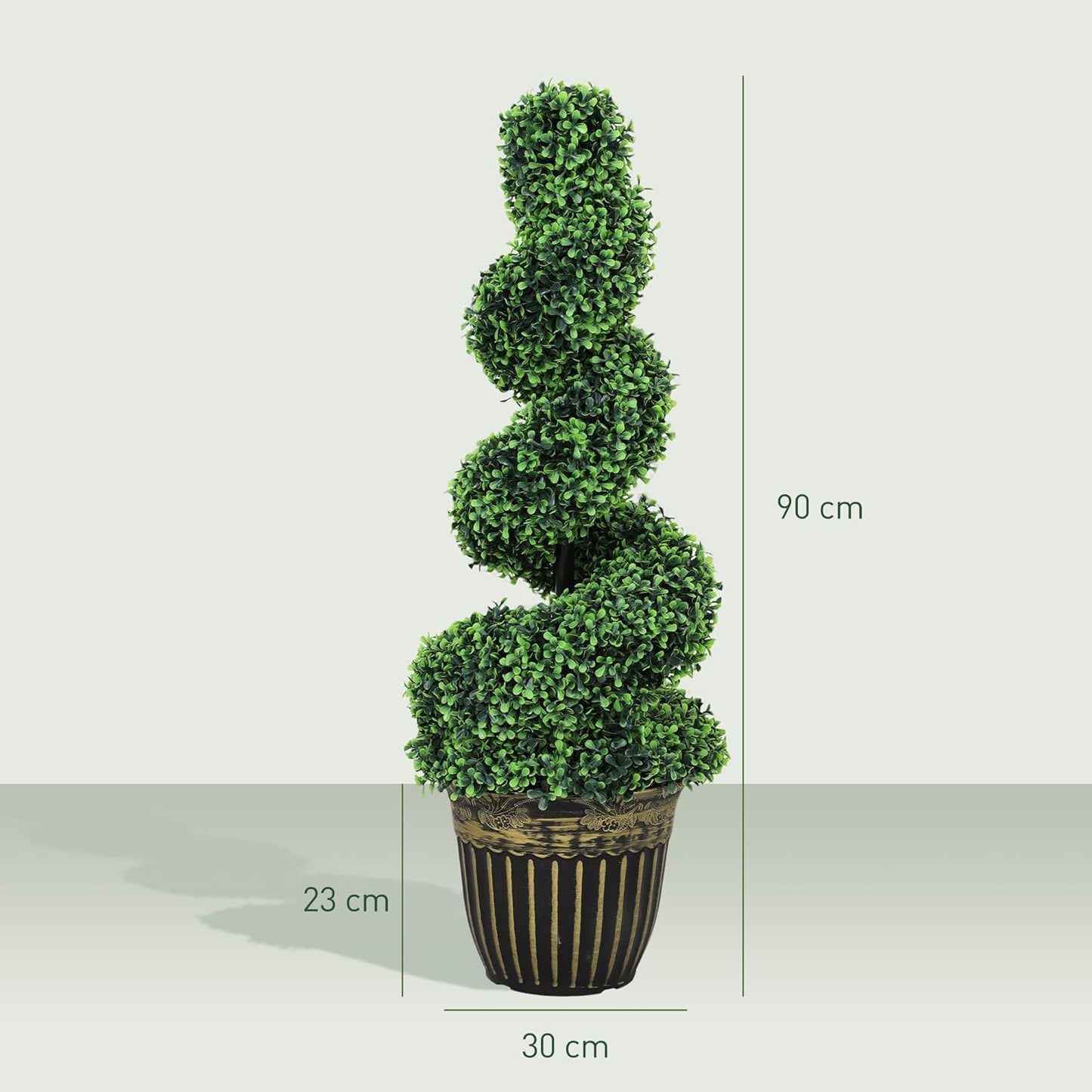 Kunstbuxusboom – Kunstplant – Nepplant – Kunstboom – Buxusplant – Onderhoudsarm – 90 cm Hoog – Spiraalvormige Kunstbuxusbomen Set van 2 – Realistisch Uitziend – Stevige Cementpotten