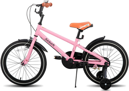 nuitirii kinderfietsen STITCH Vintage kinderfiets 18 inch, voor jongens en meisjes van 6-9 jaar, met stablizer en standaard, roze