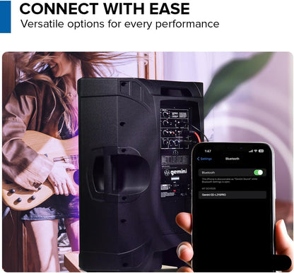 Gemini Sound GD-L215PRO 1300W Bluetooth PA-luidspreker met ledverlichting voor feestjes en 3-kanaals mixer, 15 inch high-performance woofer voor DJ's en feestjes, intuïtief design voor fans