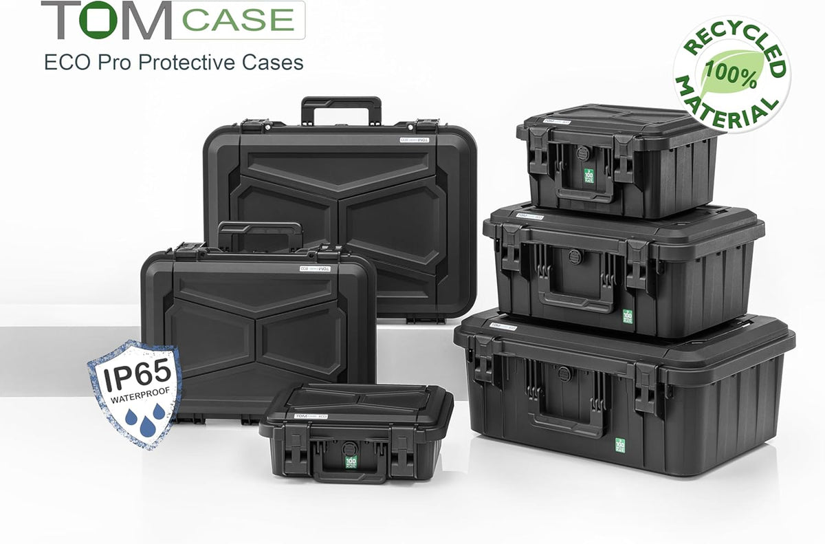 TOMcase ECO Pro, duurzame beschermkoffer gemaakt van 100% gerecycled plastic, met schuimrubberen inleg, waterdicht & stootvast, lichtgewicht draagkoffer, universele koffer, gemaakt in EU, zwart, zwart