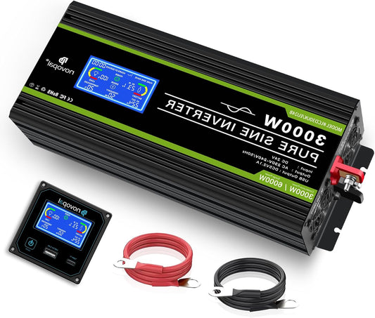 Omvormer 3000W – Spanning Omzetter – Stroom Converter – Inverter 24V – Volt Converter – Pure Sinusgolf – LCD Display – 2 AC Stopcontacten & USB Poort