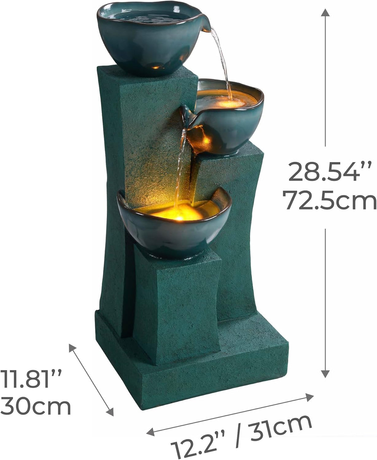 Teamson Home 28,54 inch 3 verdiepingen outdoor waterfontein met LED-verlichting, groen, Teamson Home