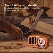 Draagbare Radio - Retro Radio - met FM - MP3-speler - via SD - Bluetooth - AUX - 270° Wijzerplaat - Battery-Aangedreven - 10.6 x 5 x 6.8 cm - Klassiek Kersenhout