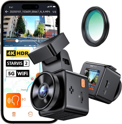 VANTRUE E1 Pro 4K Mini Dash Cam Voorkant, STARVIS 2 Plate Pix™ HDR Nachtzicht Autocamera, Ingebouwde 5G WiFi GPS, 1,54'' scherm, LTE-ondersteuning, Spraakbesturing, 24H Gebufferde Parkeermodus, On