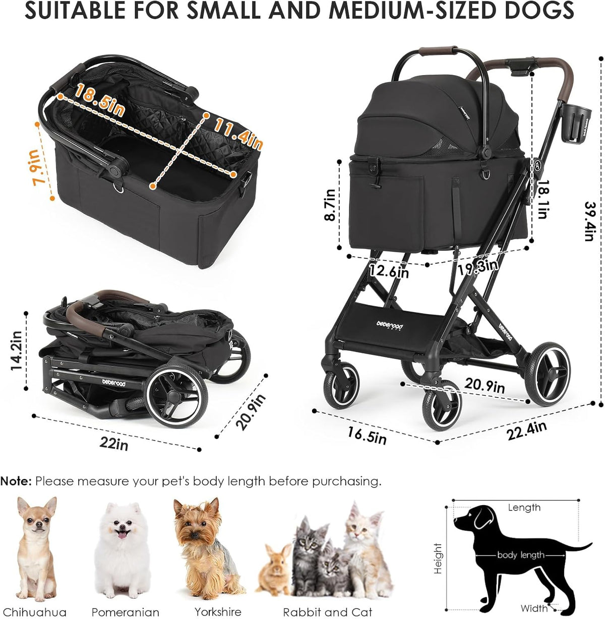 Beberoad Huisdier Buggy, Zwart