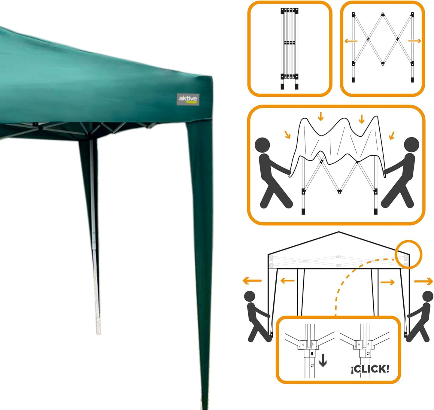 Aktive 61056 vouwpaviljoen 3 x 3 m, tuinpaviljoen 300 x 300 x 240 cm, groen 150 gram, ventilatiedak, montage 10 minuten