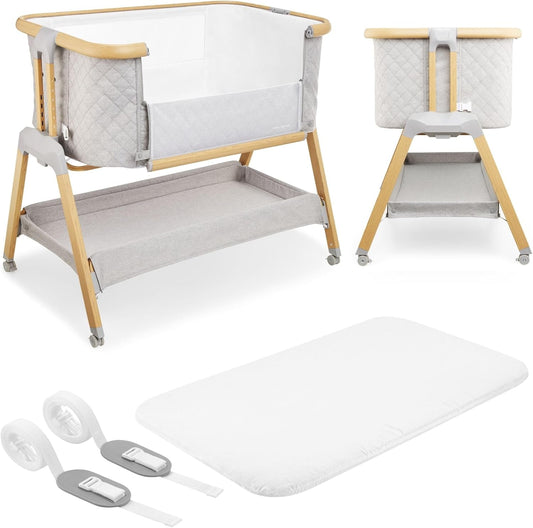 Moby-System, Dreemy 3-in-1 opklapbed, voor kinderen tot 9 kg, 7-traps hoogteverstelling, 4 transportwielen, afneembare zijwand, plank onder het bed