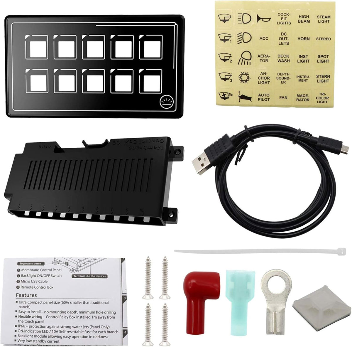 KIMISS Toutch-schakelpaneel, 10P-membraanbediening Schakelpaneel Bluetooth APP-bediening met Achtergrondverlichtingsmodule LED-aanraking Ingebouwde PPTC voor RV-boot