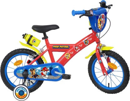 Paw Patrol kinderfiets, 14 inch, uitgerust met 2 remmen, decoratieve voorplaat, achterjerrycan en Paw Patrol-helm inbegrepen voor jongens, rood, 14