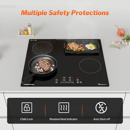 Keramische Kookplaat – Inbouw Kookplaat – Elektrische Kookplaat – Glaskeramische Kookplaat – 59 cm Kookplaat – 4 Kookzones – 7200 W Vermogen – Touchbediening Met Timer & Kinderbeveiliging
