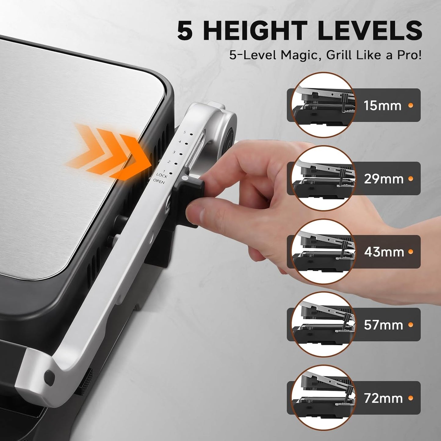 AMZCHEF 6-in-1 Health Grill & Griddle met 180° verstelbare platen, GrillBoost (280 °C), indoor grill, 4 antiaanbakplaten voor steaks en meer, 2000 W, vaatwasmachinebestendig