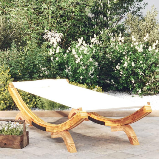 Buitenligstoel – Ligstoel – Tuinstoel – Zonnebed – Strandstoel – Gebogen Massief Houten Frame – Comfortabel Crème Polyester