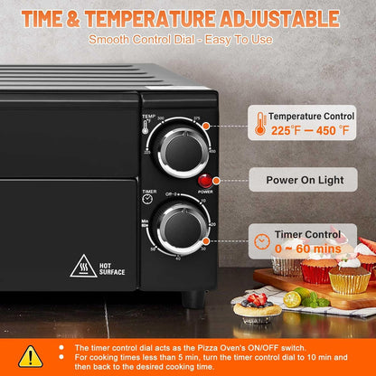 Anatole Elektrische pizzaoven, 30,5 cm (12 inch), 1800 W, interne pizzaoven met instelbare temperatuur, multifunctioneel, met rooster voor kruimels, uitneembaar