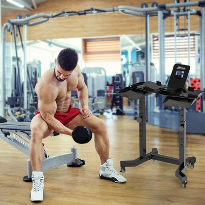Dumbbellrek – Dumbbellstand – Halterrek – Dumbbellhouder – Opbergrek – Verstelbaar in 4 Hoogtes – Stabiel Stalen Frame met Tablet Houder en Wielen