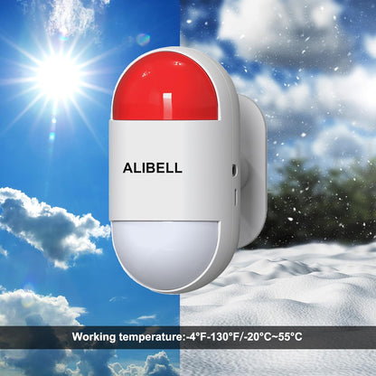 ALIBELL Persoonlijk alarm 120 dB sirene, noodsituatie, veiligheidssysteem voor huis/bedrijf/fabriek, 4 noodoproepknoppen + 2 sirene (werkt op batterijen en Plug-in Netstroomvoorziening)