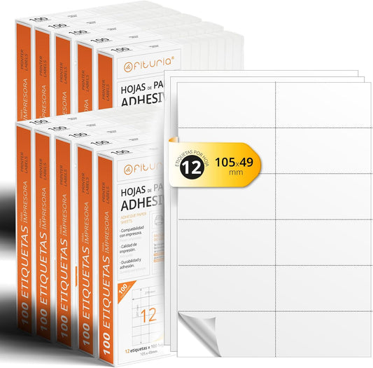 A4-vellen met witte zelfklevende etiketten, maak je gepersonaliseerde stickers op elk oppervlak, veilig zelfklevend A4-papier, zelfklevend etiket om af te drukken - Ofituria (12 per vel, 2000 vellen)