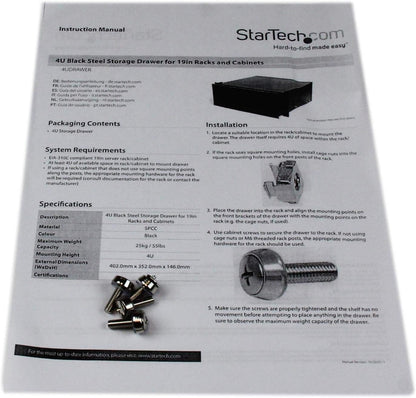 StarTech.com 4 HE Rack lade - 25 kg - 4 HE stalen laden voor 19 inch AV/Sever/netwerkapparatuur rek of kast (4UDRAWER)