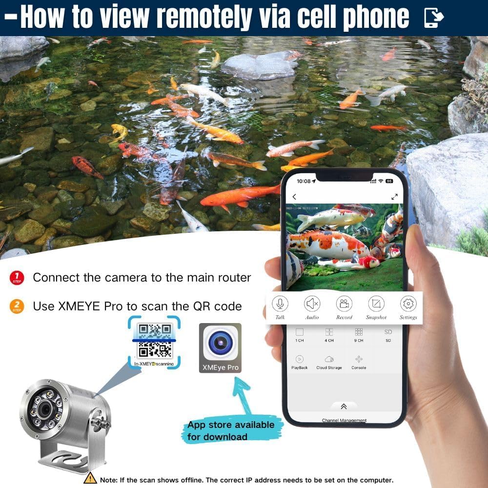 Barlus Onderwatercamera POE 5MP CMOS lens 100° groothoek zee roestvrij staal met vullicht IP68 waterdicht camera voor 24/7 koivijver met 9,8 m kabel