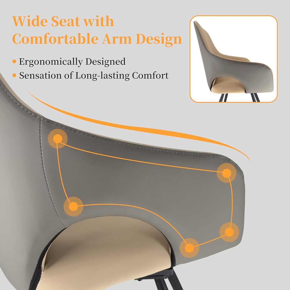 FATIVO Swivel Dining Chairs Set of 2 Leather Kitchen Chairs with Armrest Swivel Chairs Dining Room for Dining Table Beige Grey Modern Dining Chair Set of 2 Luxury Chairs Load Capacity 150 kg - QUORE