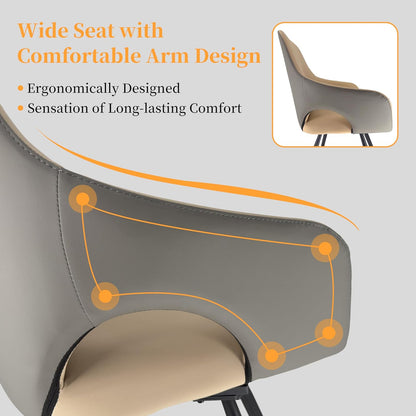 FATIVO Swivel Dining Chairs Set of 2 Leather Kitchen Chairs with Armrest Swivel Chairs Dining Room for Dining Table Beige Grey Modern Dining Chair Set of 2 Luxury Chairs Load Capacity 150 kg - QUORE