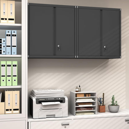 GREATMEET Metal Hanging Cabinet, Tool Cabinet with Swing Door, Wall-Mounted Garage Storage Cabinets with 1 Adjustable Shelf and 2 Doors, Steel Cabinet for Garage, Office and Home, Black - QUORE