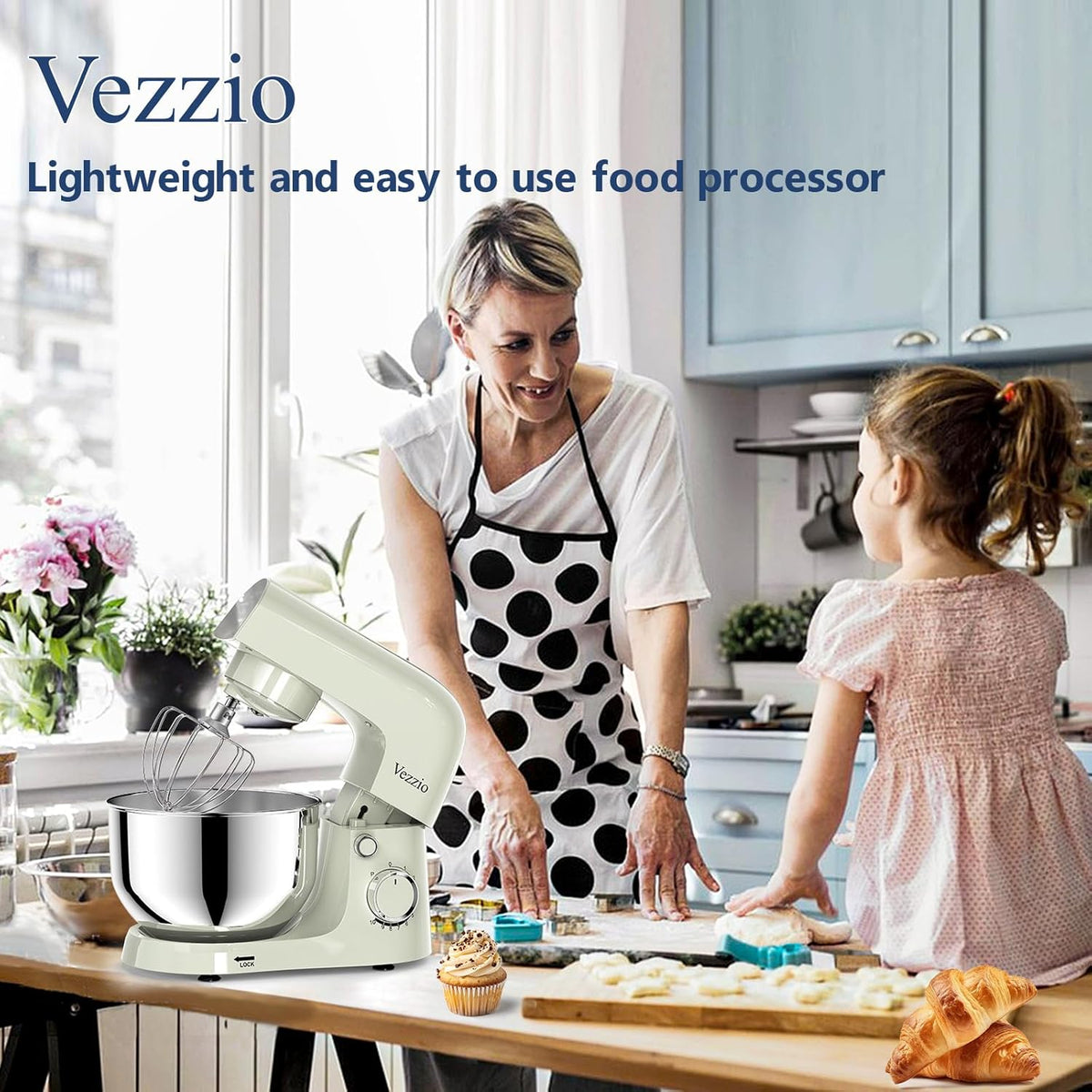 Vezzio Blender, 4,5 liter, 1500 W, 10 snelheden, keukenmachine om te bakken (zilver) (groen)