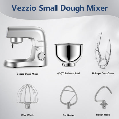 Vezzio Blender, 4,5 liter, 1500 W, 10 snelheden, keukenmachine om te bakken (zilver) (zilver)