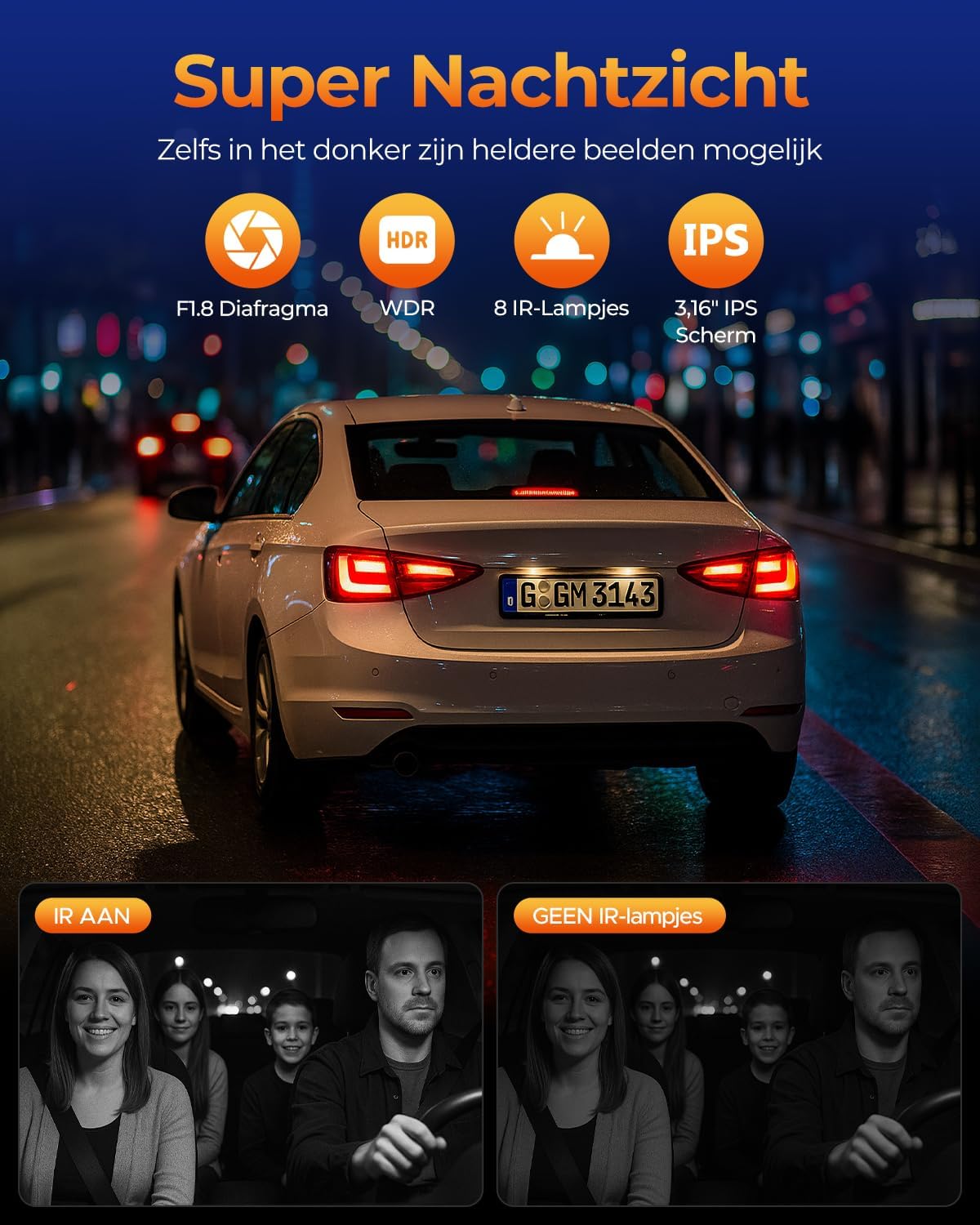 4-Kanaals Dashcam Auto – Autocamera – Auto Camera – Camera Auto – 360° Dashcam – 1080P Opname – WiFi & App-bediening