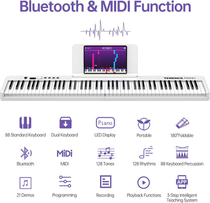 Opvouwbare digitale piano 88 toetsen – Keyboard – E-piano – Digitaal pianotoetsenbord – Elektrische piano – Semi-gewogen aanslaggevoelige toetsen – 1800 mAh accu tot 8 uur speeltijd