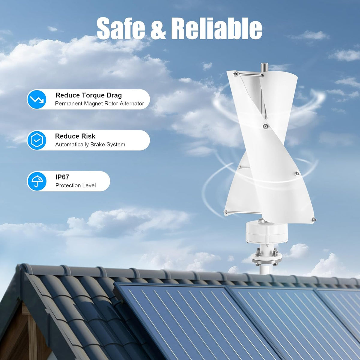 OUKANING Vertical Wind Turbine Complete Set with Control Unit Spiral Design 100W 12V 24V Wind Generator Vertical Permanent Magnet Rotor Generator (24V, White) - QUORE