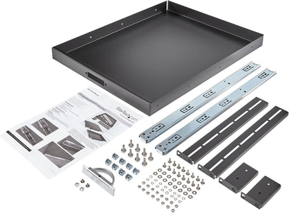 StarTech.com 1HE Ausziehbare Server Rack Tastaturablage, 25kg Tragkraft, 55cm tiefe Stahlschublade für 19" AV/Netzwerk Racks