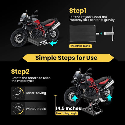 VIVOHOME Motorfiets Schaarlift Krik 500kg in Hoogte Verstelbaar Zwaar Staal met Antislip Brede Laadvloer Krukas Middenstandaard Capaciteit voor Motorfietsen ATV's en Crossmotoren Zwart