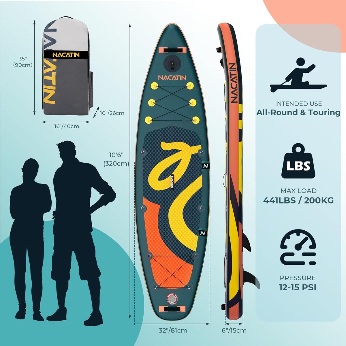 NACATIN Opblaasbaar SUP-board (oranje)