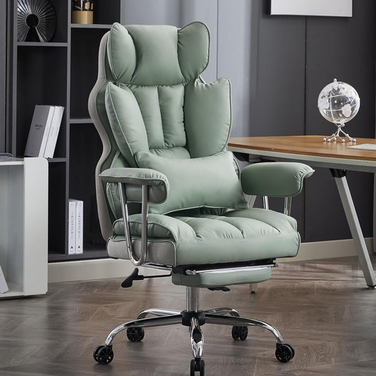 Efomao Office Chair, Large High Back Chair, PU Leather Office Chair, Computer Chair, Executive Chair, Swivel Chair with Leg Rest and Lumbar Support, Light Green Office Chair - QUORE