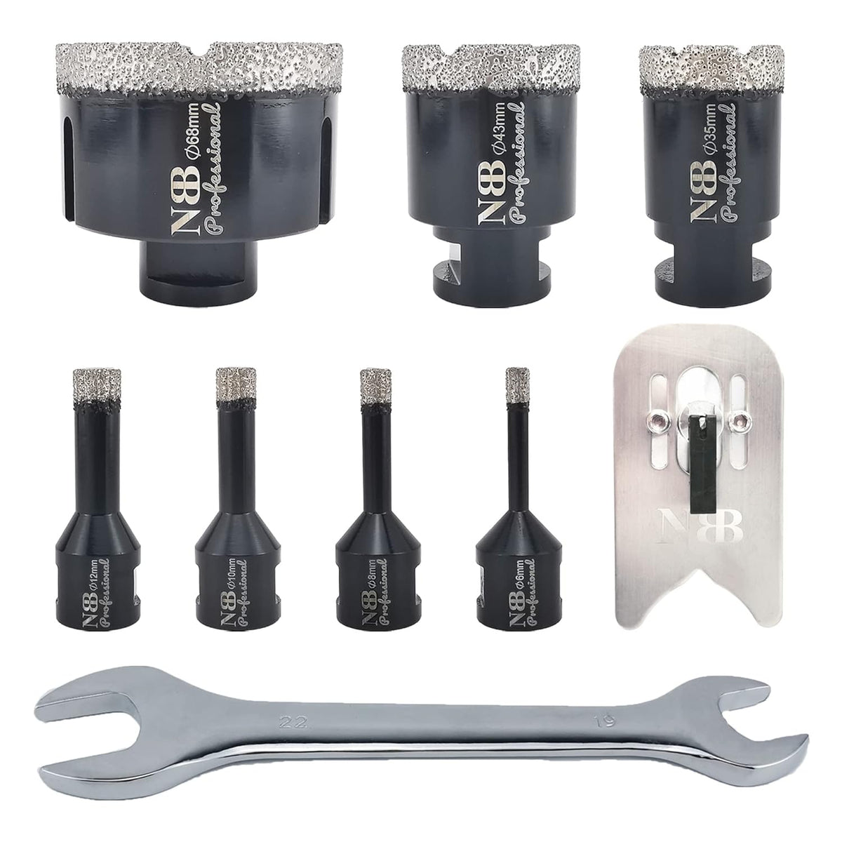 NBB vacuum gesoldeerde diamantgatzaag met M14, voor professioneel droog of nat boren op hard porselein, keramiek, tegels, graniet, marmer, snel (PRO 6/8/10/12/35/43/68mm +Moersleutel+Boorgeleider)
