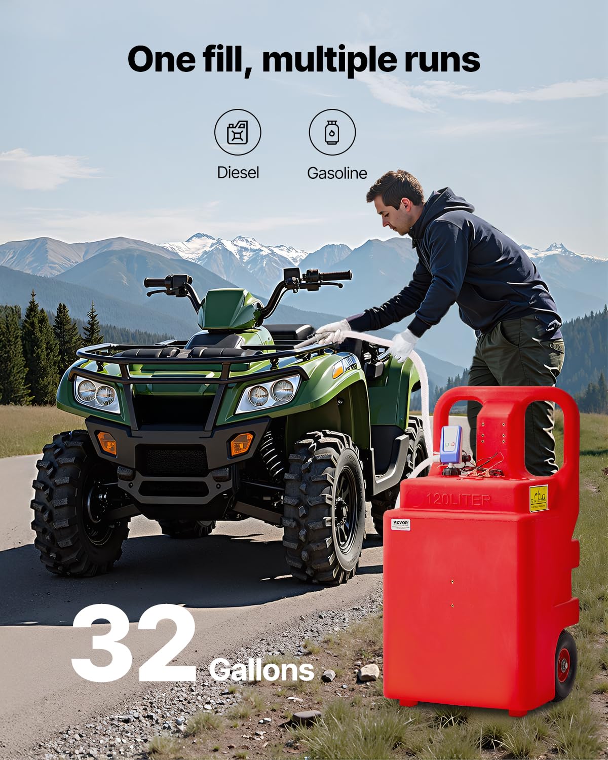 Brandstoftrolley – Draagbare Brandstoftank – Jerrycan – Benzinetank – Dieseltank – Rood – 121 Liter – Elektrische Brandstoftransferpomp 9,46 L/Min Met Auto-Stop Sensormondstuk