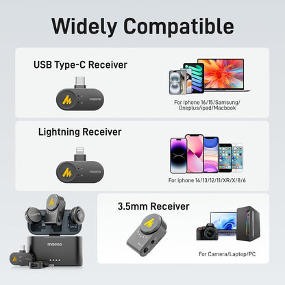 Draadloze Lavalier Microfoon Voor Smartphone, Camera En PC Met USB-C/Lightning – Mini Microfoon – Kraagmicrofoon – Clipmicrofoon – Draadloze Microfoon – 48kHz/24Bit Hi-Fi Audio – Ruisonderdrukking