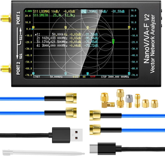 AURSINC NanoVNA-F V2 Vector Network Analyzer 4,3-inch 50KHz-3GHz HF VHF UHF VNA Antenna Analyzer, S-parametermeting, SWR spanning, fase, vertraging, Smith-diagram