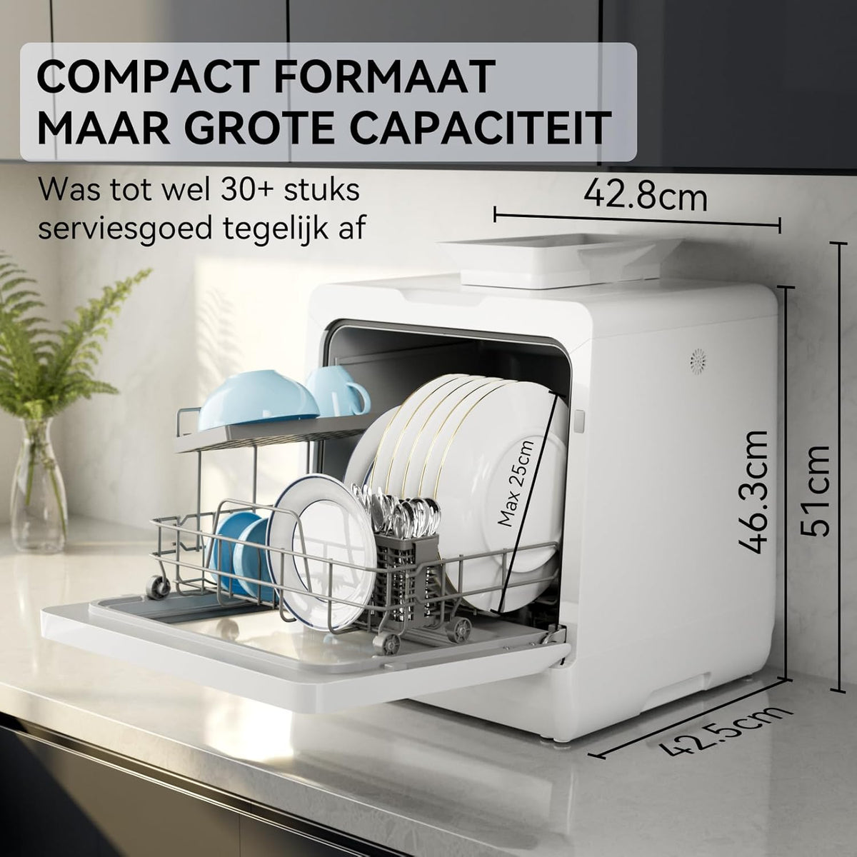 Hermitlux Tafelvaatwasser, mini-vaatwasser met 7 + 3 programma's, 5 couverts, 5 l watertank, startvertraging en kinderbeveiliging