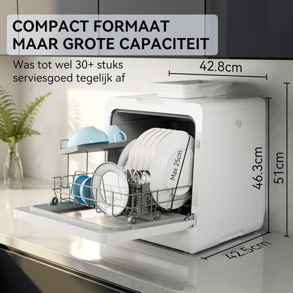 Hermitlux Tafelvaatwasser, mini-vaatwasser met 7 + 3 programma's, 5 couverts, 5 l watertank, startvertraging en kinderbeveiliging