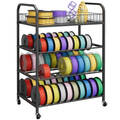 3D-printer filament opbergrek, 4-laags filamentspoelhouder, metalen filamentorganizer met wielen voor PLA/ABS/TPU/PETG/nylon, zware opbergplanken voor 3D-printen, studio, kantoor, werkplaats
