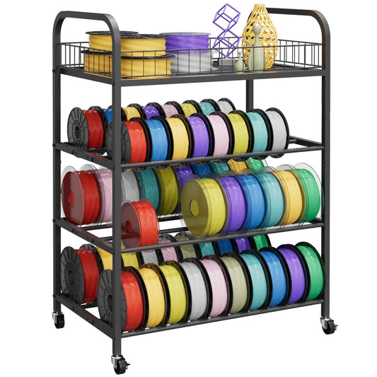 3D-printer filament opbergrek, 4-laags filamentspoelhouder, metalen filamentorganizer met wielen voor PLA/ABS/TPU/PETG/nylon, zware opbergplanken voor 3D-printen, studio, kantoor, werkplaats