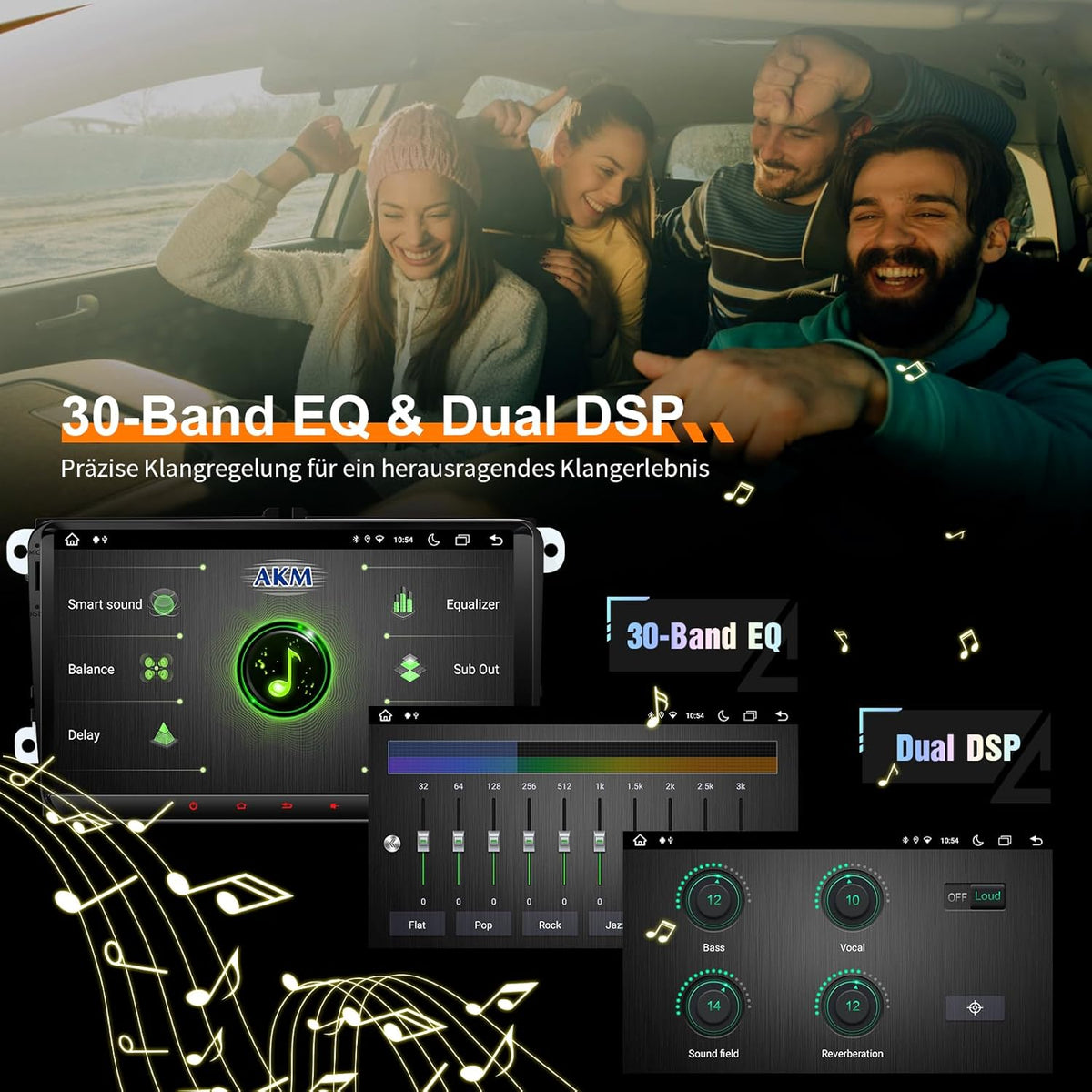 9’’ DAB Autoradio Android 14 für Golf 5/6, VW T5, Polo 6R, 4GB+64GB Wireless CarPlay, Android Auto, Built-in DAB, 2 Din, 8 Core, 4G, Navi, BT5.0, WiFi, USB, FM,TPMS,OBD2, Voice Control