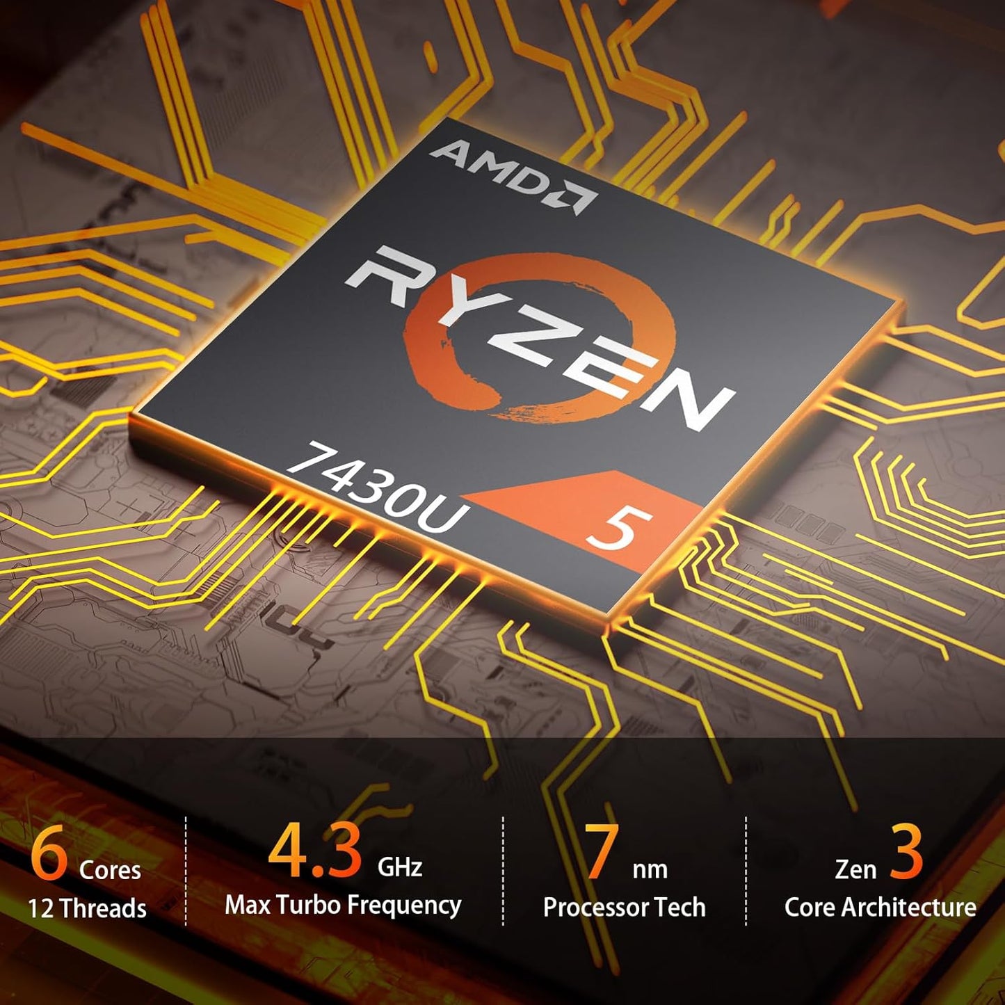 AWOW Mini PC: AMD Ryzen 5 7430U (6C/12T, up to 4.3GHz), 32GB DDR4, 512GB PCIe SD, Radeon graphics, 4K, 2X GbE, WiFi 6, BT 5.2 - QUORE